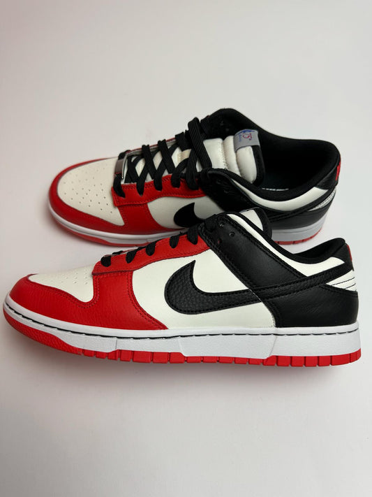 Nike Dunk Low EMB NBA 75th Anniversary Chicago – rechte Seitenansicht mit rot-schwarz-weißem Colorway