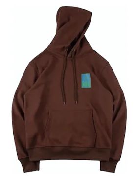 Travis Scott Astrofest Flame Guy Hoodie – Vorderansicht mit grünem Branding auf braunem Baumwollstoff