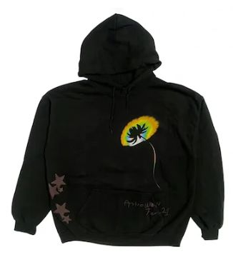 Travis Scott Face Melt Hoodie – Vorderansicht mit leuchtendem, psychedelischem Flammen-Design