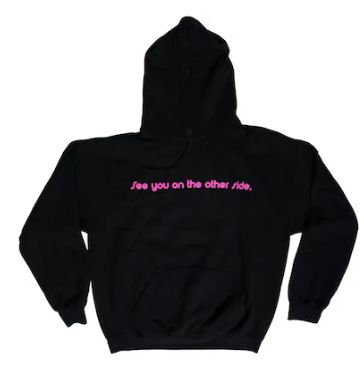 „Travis Scott Lollipop Hoodie – Vorderansicht mit 'See You On The Other Side'-Schriftzug in Neonfarben