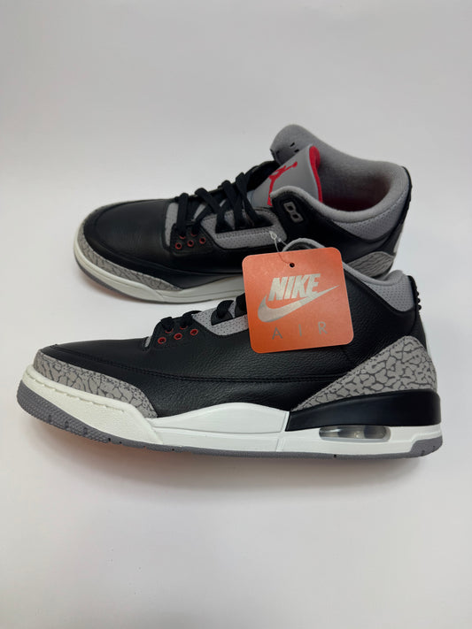 Air Jordan 3 Black Cement 2024 rechte Außenseite schwarzes Leder-Upper mit Elefant-Print und grauen Overlays
