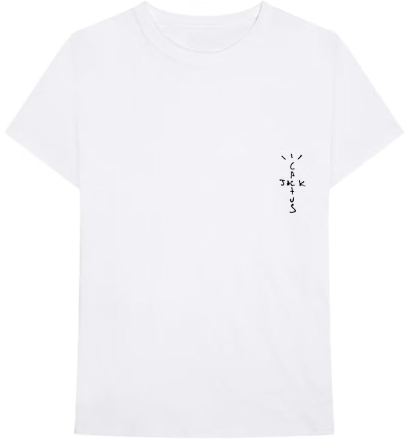 Travis Scott Cactus Jack Records T-Shirt White Seitenansicht – schlichtes weißes Streetwear-Tee mit schwarzem Logo-Print