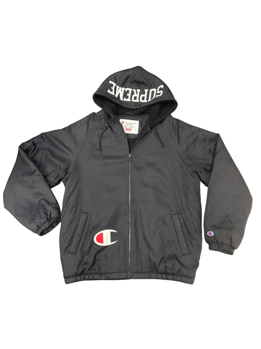(Pre-Owned) Supreme x Champion "Sherpa-Lined Hooded Jacket Black" Size L