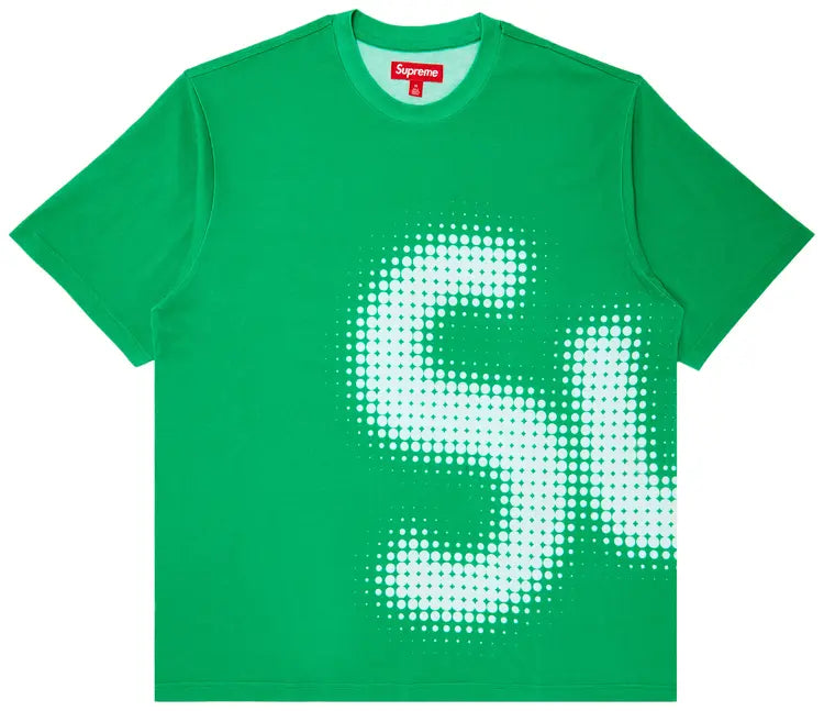 Supreme Halftone S/S Top Bright Green Seitenansicht – leuchtend grünes Kurzarm-Shirt mit Halftone Logo Print