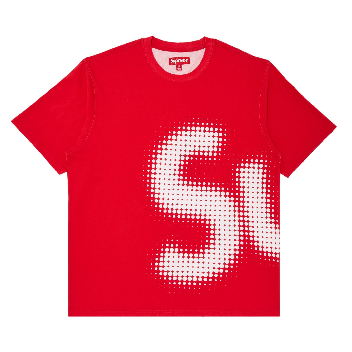 Supreme Halftone S/S Top Red Seitenansicht – rotes Kurzarm-Top mit Halftone-Logo Print vorn und hinten